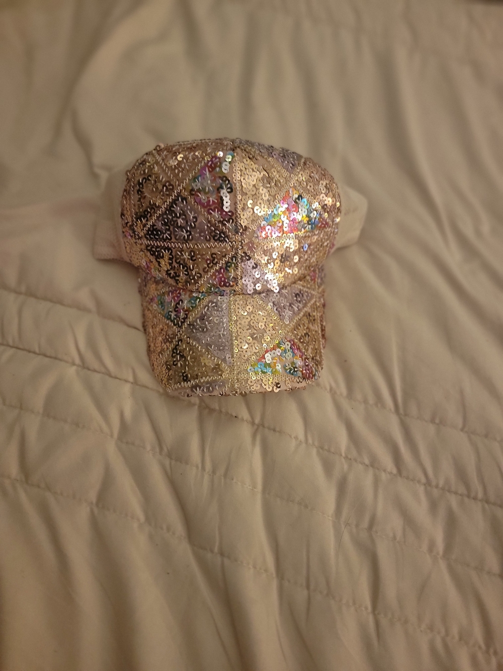 SHEIN Gold Sequin Baseball Cap with Multicolor Accents